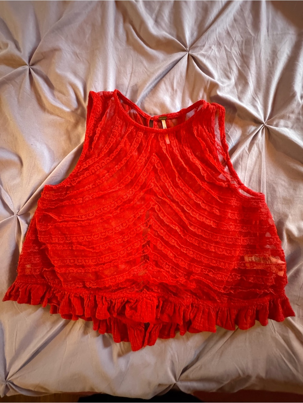 Free People Red Lace Ruffle Crop Top